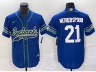 Seattle Seahawks #21 Devon Witherspoon Blue Throwback Baseball Jersey