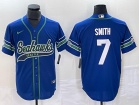 Seattle Seahawks #7 Geno Smith Blue Throwback Baseball Jersey