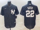 New York Yankees #22 Juan Soto Black Pinstripes Cool Base Jersey