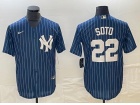 New York Yankees #22 Juan Soto Blue Pinstripes Cool Base Jersey