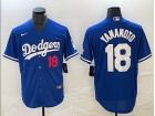 Los Angeles Dodgers #18 Yoshinobu Yamamoto Blue with Red Number Cool Base Jersey