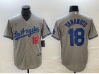 Los Angeles Dodgers #18 Yoshinobu Yamamoto Gray with Red Number Cool Base Jersey