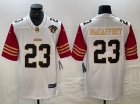 San Francisco 49ers #23 Christian Mccaffrey White with Golden Name/Red Sleeves Limited Jersey