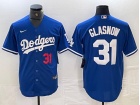 Los Angeles Dodgers #31 Tyler Glasnow Blue with Red Number Cool Base Jersey