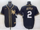 Nike New York Yankees #2 Derek Jeter Black Golden Cool Base Jersey