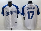 Los Angeles Dodgers #17 Shohei Ohtani White with Blue Shoulders Cool Base Jersey