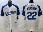 Los Angeles Dodgers #22 Clayton Kershaw White with Blue Shoulders Cool Base Jersey