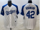 Los Angeles Dodgers #42 Jackie Robinson White with Blue Shoulders Cool Base Jersey