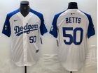 Los Angeles Dodgers #50 Mookie Betts White with Blue Shoulders Cool Base Jersey