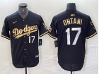 Los Angeles Dodgers #17 Shohei Ohtani Black Golden with White Number Cool Base Jersey