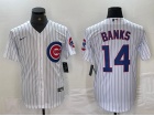 Chicago Cubs #14 Ernie Banks White Pinstripes Cool Base Jersey