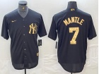 New York Yankees #7 Mickey Mantle Black Golden Cool Base Jersey