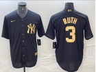 New York Yankees #3 Babe Ruth Black Golden Cool Base Jersey