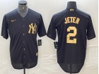 New York Yankees #2 Derek Jeter Black Golden Cool Base Jersey