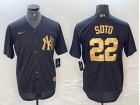 New York Yankees #22 Juan Soto Black Golden Cool Base Jersey