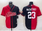 San Francisco 49ers #23 Christian Mccaffrey Red/Black Split Baseball Jersey