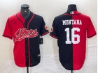 San Francisco 49ers #16 Joe Montana Red/Black Split Baseball Jersey