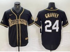 Seattle Mariners #24 Ken Griffey Jr Black Golden with White Number Jersey