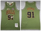 Chicago Bulls #91 Dennis Rodman Green Salute to Service Throwback Jersey