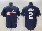 New York Yankees #2 Derek Jeter Navy Blue Fashion Baseball Jersey