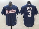 New York Yankees #3 Babe Ruth Navy Blue Fashion Baseball Jersey