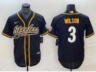 Pittsburgh Steelers #3 Russell Wilson Black Baseball Jersey