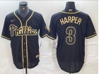 Nike Philadelphia Phillies #3 Bryce Harper Black Gold Cool Base Jersey