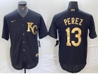 Kansas City Royals #13 Salvador Perez Black/Golden Cool Base Jersey