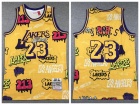 Los Angeles Lakers #23 Lebron James Yellow Graffiti Jersey