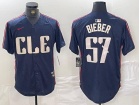 Cleveland Guardians #57 Shane Bieber Navy Blue City Connect Cool Base Jersey