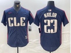 Cleveland Guardians #23 Bo Naylor Navy Blue City Connect Cool Base Jersey