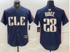 Cleveland Guardians #28 Tanner Bibee Navy Blue City Connect Cool Base Jersey