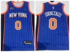 New York Knicks #0 Donte DiVincenzo 2024 Blue Pinstripes City Jersey