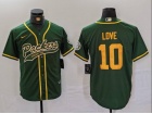 Green Bay Packers #10 Jordan Love Green Yellow Number Throwback Baseball Jersey