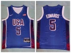 Team USA #5 Anthony Edwards Navy Blue Paris 2024 Olympics Jersey