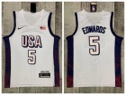 Team USA #5 Anthony Edwards White Paris 2024 Olympics Jersey