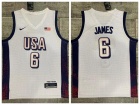 Team USA #6 Lebron James White Paris 2024 Olympics Jersey