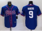 New York Giants #9 Malik Nabers Blue Baseball Jersey