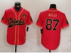 Kansas City Chiefs #87 Travis Kelce Red With Golden Name Baseball Jersey