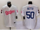 Los Angeles Dodgers #50 Mookie Betts White with Pink/Blue Number Jersey