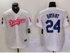 Los Angeles Dodgers #24 Kobe Bryant White with Pink/Blue Number Jersey