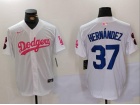 Los Angeles Dodgers #37 Teoscar Hernández White with Pink/Blue Number Jersey