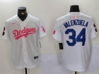 Los Angeles Dodgers #34 Fernando Valenzuela White with Pink/Blue Number Jersey