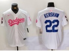 Los Angeles Dodgers #22 Clayton Kershaw White with Pink/Blue Number Jersey