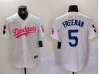 Los Angeles Dodgers #5 Freddie Freeman White with Pink/Blue Number Jersey