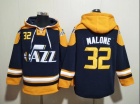 Utah Jazz #32 Karl Malone Navy Blue Hoodie