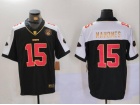 Kansas City Chiefs #15 Patrick Mahomes Black with White Shoulders Golden Name Jersey