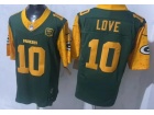 Green Bay Packers #10 Jordan Love Green With Yellow Sleeves F.U.S.E  Jersey