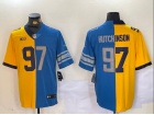 Detroit Lions/Michigan Wolverines #97 Aidan Hutchinson Blue/Yellow Split Jersey