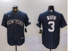 New York Yankees #3 Babe Ruth Navy Blue Pinstripes Jersey